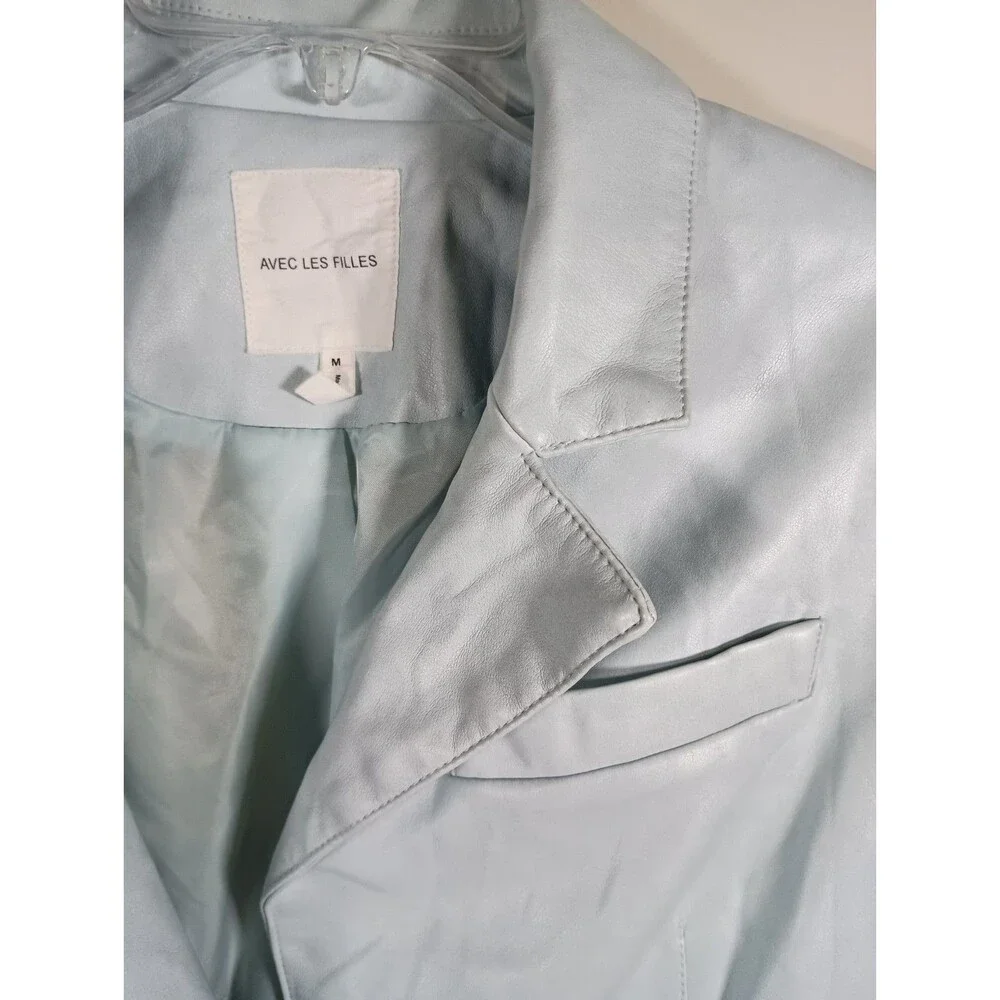Avec Les Filles Anthropologie Pale Blue Faux Leather Jacket Women's Size Medium